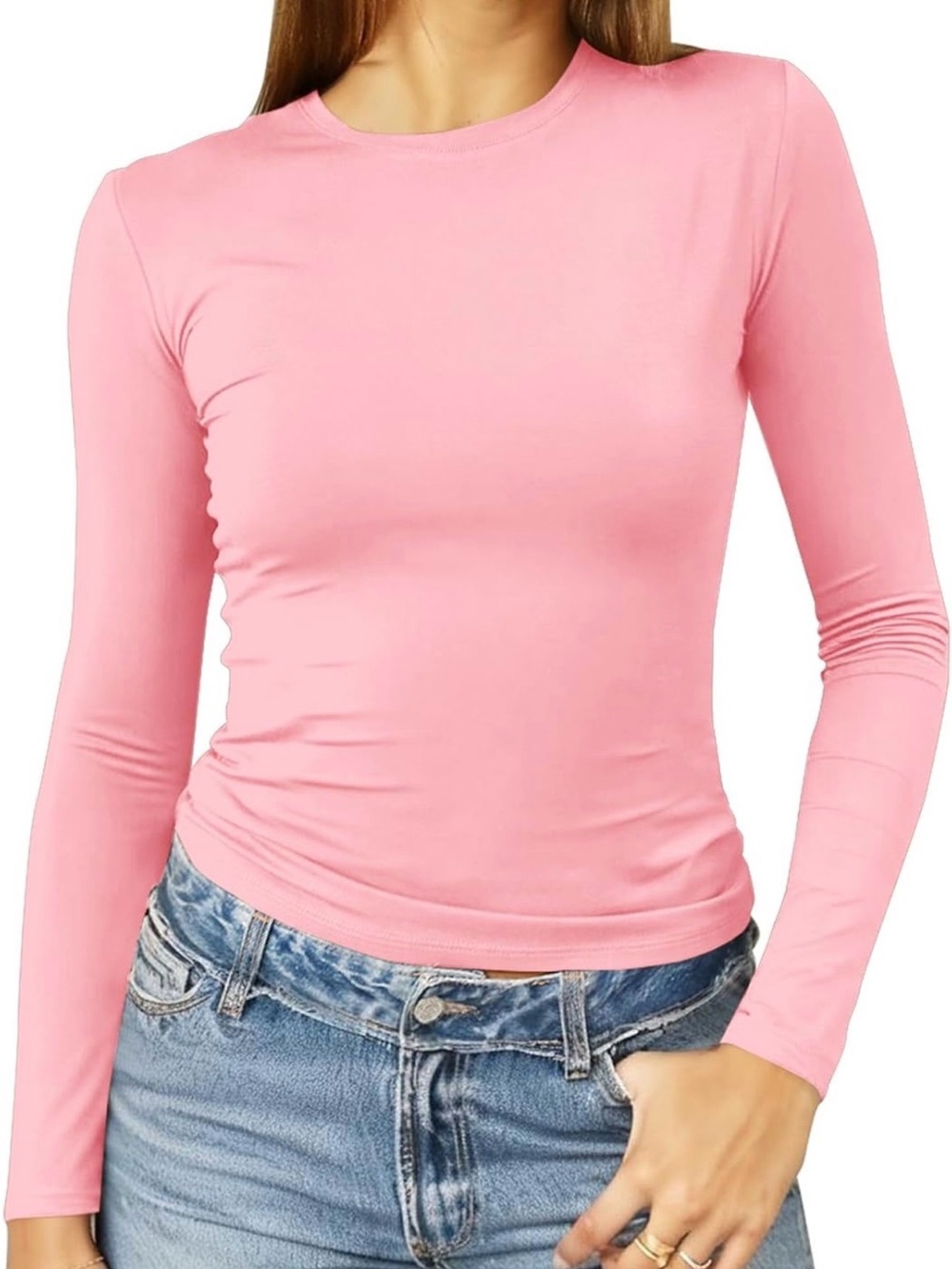 Classic Crewneck Long Sleeve Top in Pink